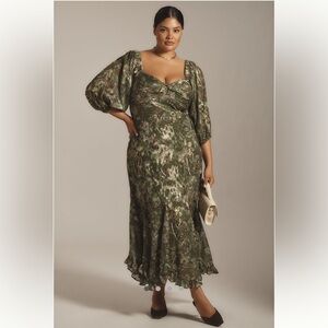 Hutch Printed Twist-Front Puff-Sleeve Ruffle-Hem Dress